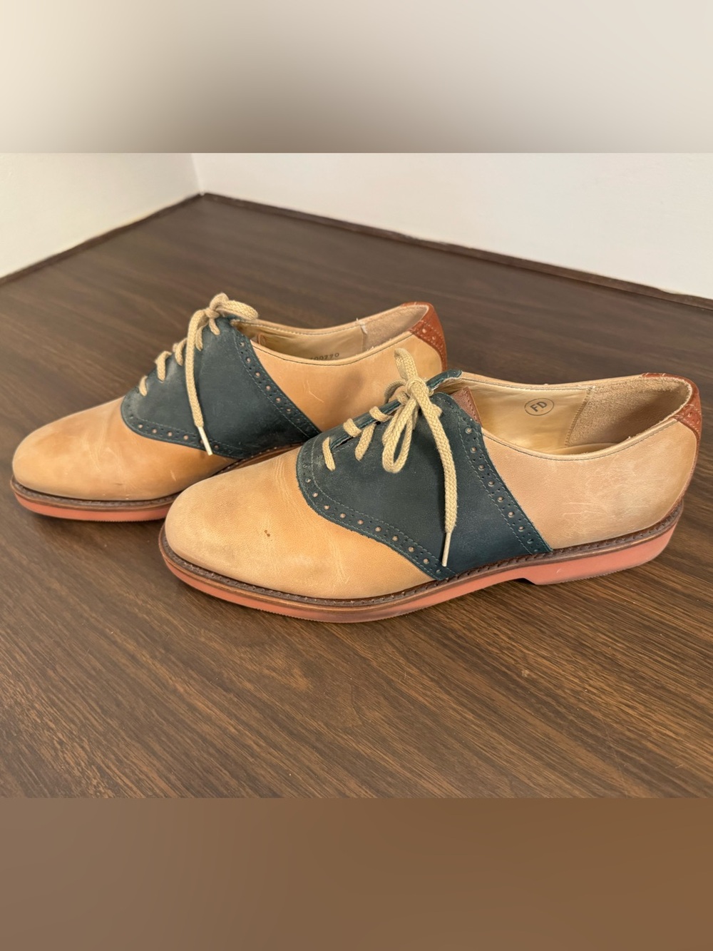 Cole Haan Made in USA Saddle Oxford Shoes Men’s 9.5D Tan & Navy Leather G2 Sole